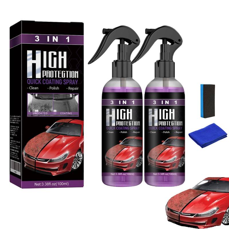 Homebbc 3-in-1-Schnellbeschichtungsspray für Autos mit hohem Schutz, 3-in-1-Keramik-Autobeschichtungsspray, 3-in-1-Spray mit hohem Schutz, Nano-Keramik-Beschichtungsspray mit hohem Schutz (2pcs) von Sovtay