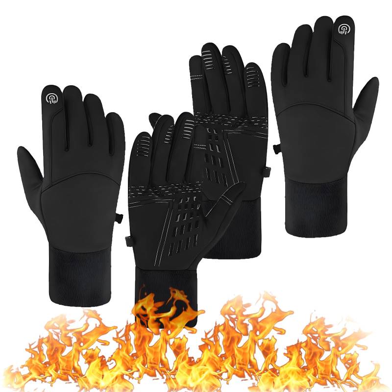 Sovtay ThermoSlim Handschuhe, Fahrradhandschuhe Herren Damen Winter Wasserdicht Touchscreen Handschuhe, Für Arbeiten Im Freien, Laufen Und Reiten (Schwarz*2,L) von Sovtay