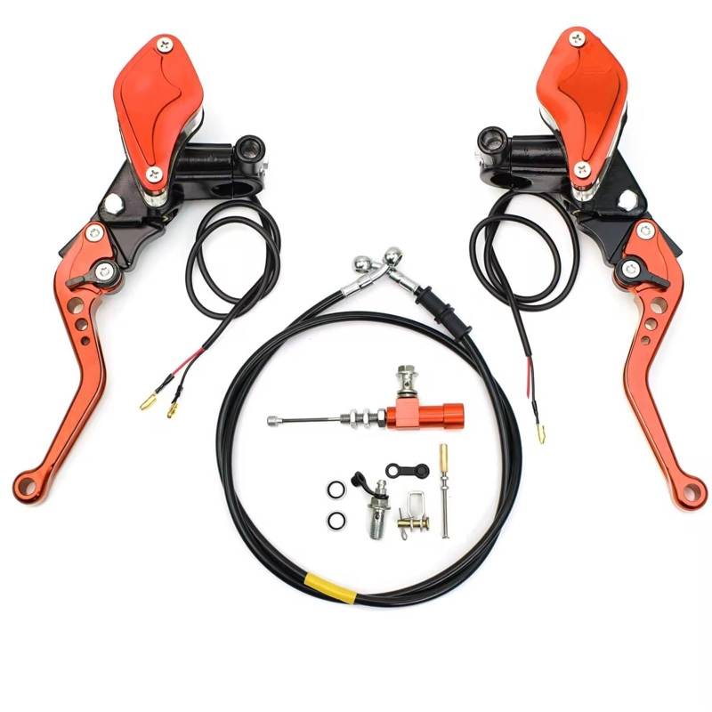 Kupplungshebel Motorrad Motorrad Hydraulische Kupplung Kit Hauptbremszylinder Öl Schlauch Bremshebel Kit Für Suzuki Für Kawasaki Dirt Bike brems und kupplungshebel(Kit for Orange) von Sovxbgw