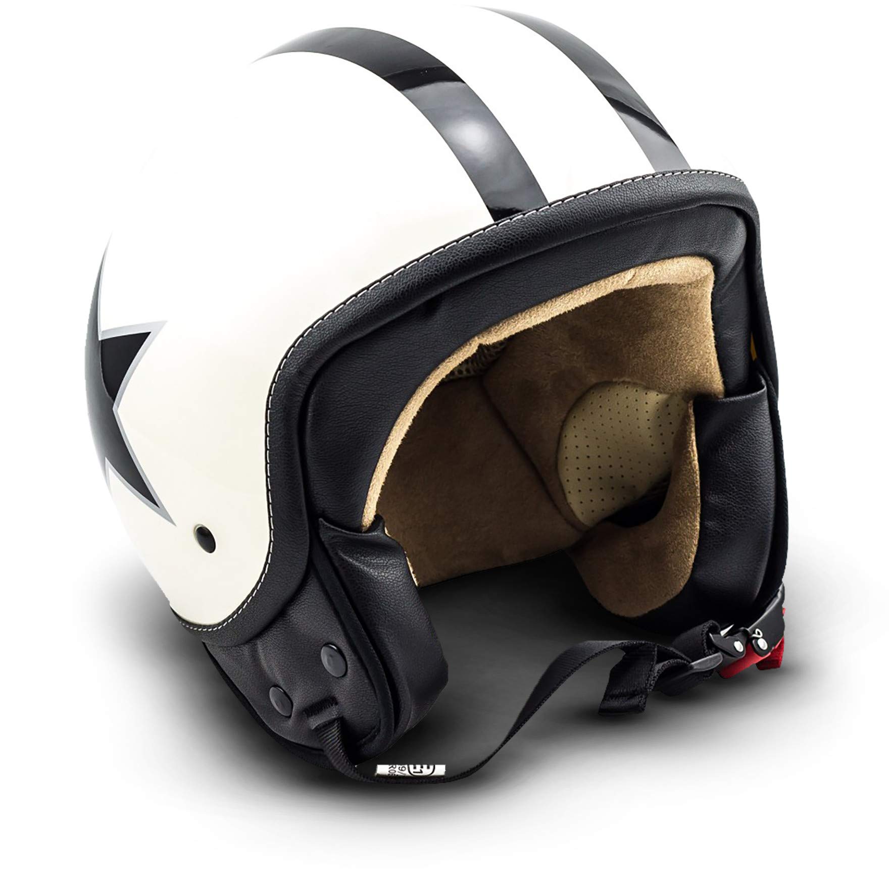 Soxon® SP-301 Star „Creme“ · Jet-Helm · Motorrad-Helm Roller-Helm Scooter-Helm Moped Mofa-Helm Chopper Retro Vespa Vintage Pilot Biker Helmet Brille · ECE 22.05 Schnellverschluss Tasche S (55-56cm) von Soxon