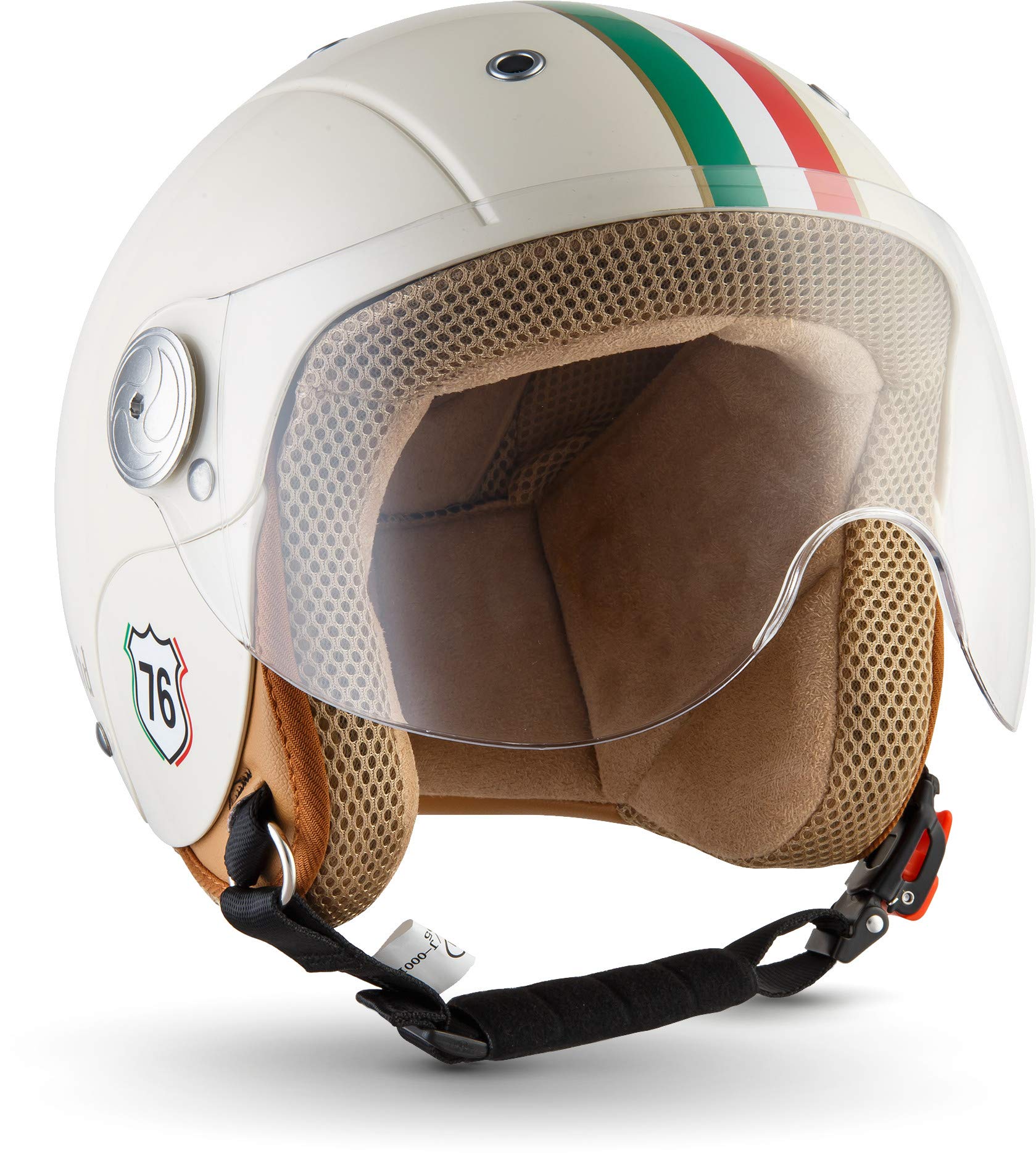 Soxon® SK-55 „Imola“ · Kinder Jet-Helm · Motorrad-Helm Kinder-Helm Roller-Helm Kids Scooter-Helm Vespa Bobber Mofa-Helm Chopper Retro · ECE 22.05 Visier Schnellverschluss SlimShell Tasche S (53-54cm) von Soxon