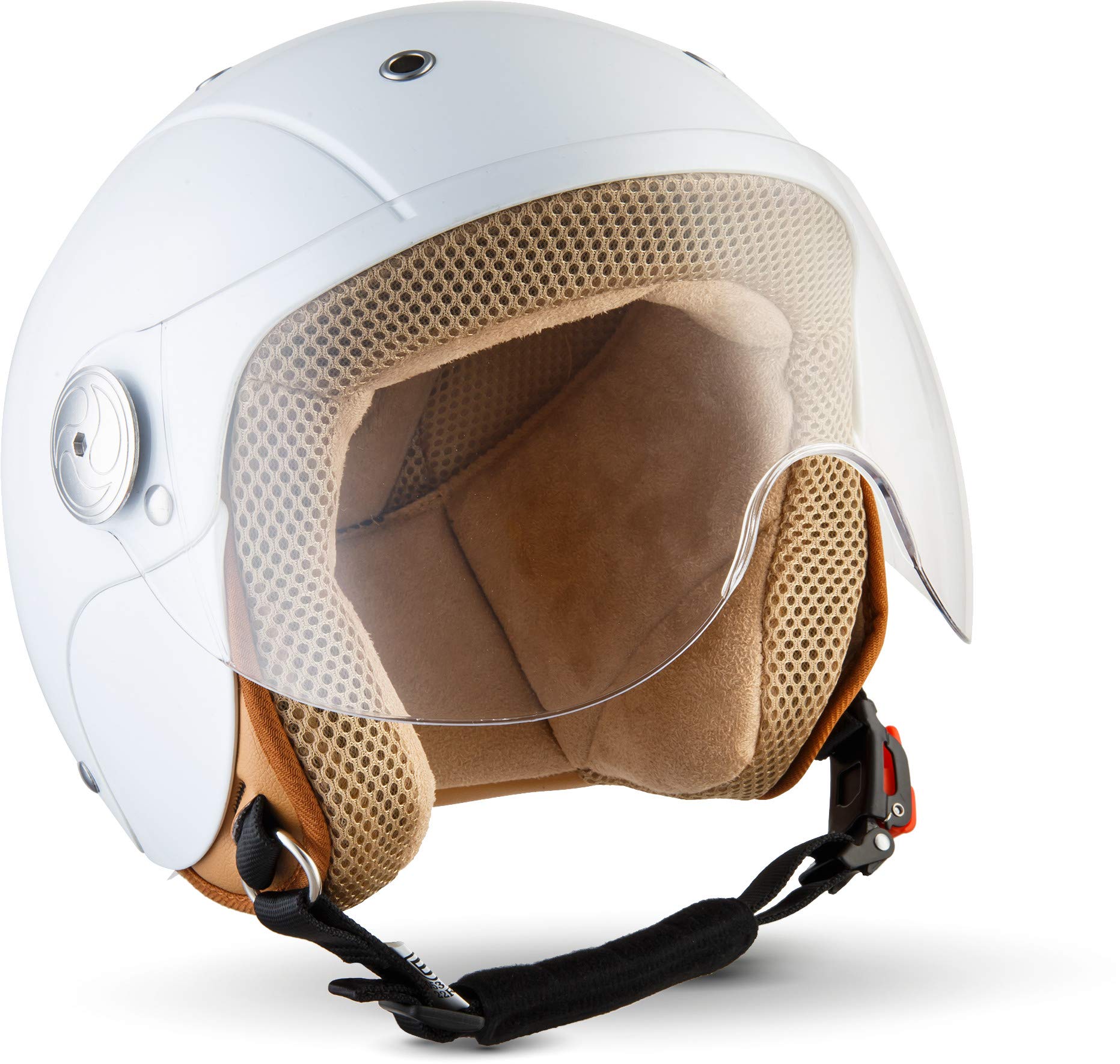 Soxon® SK-55 „Snow“ · Kinder Jet-Helm · Motorrad-Helm Kinder-Helm Roller-Helm Kids Scooter-Helm Vespa Bobber Mofa-Helm Chopper Retro · ECE 22.05 Visier Schnellverschluss SlimShell Tasche S (53-54cm) von Soxon