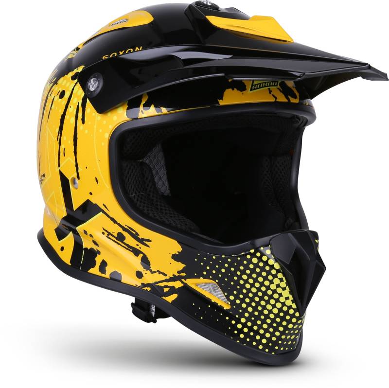 Soxon® SKC-33 „Fusion Yellow“ · Kinder Cross-Helm · Motorrad-Helm MX Cross-Helm MTB BMX Cross-Bike Downhill Off-Road Enduro-Helm · ECE 22.05 Schnellverschluss SlimShell Tasche XXS (49-50cm) von Soxon