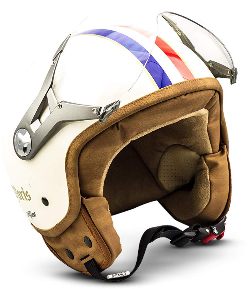 Soxon® SP-325 „Paris“ · Jet-Helm · Motorrad-Helm Roller-Helm Scooter-Helm Moped Mofa-Helm Chopper Retro Vespa Vintage Pilot Biker Helmet Brille · ECE 22.05 Visier Schnellverschluss Tasche L (59-60cm) von Soxon