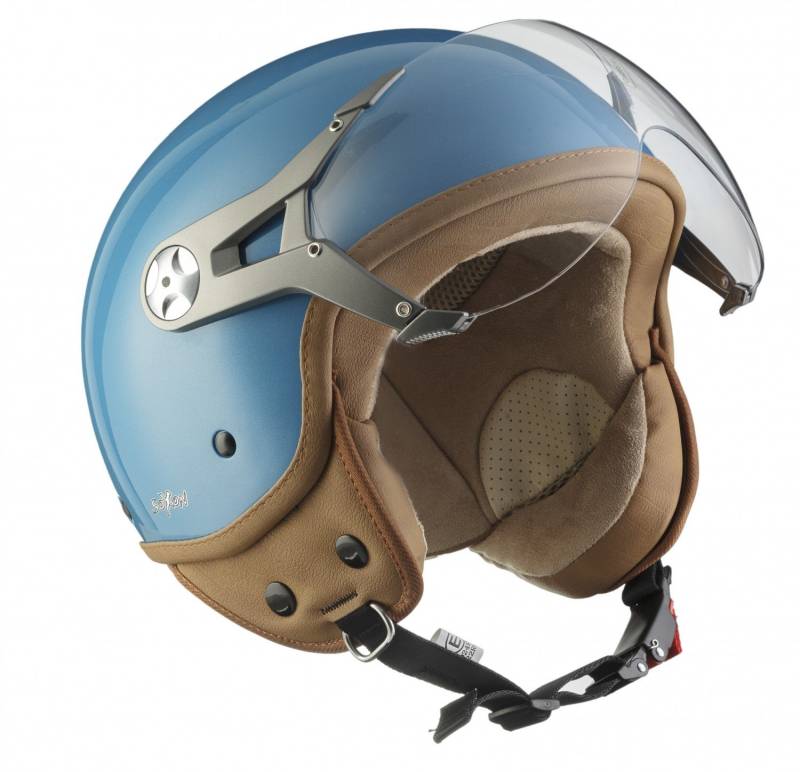 Soxon® SP-325 Mono „Crystal Blue“ · Jet-Helm · Motorrad-Helm Roller-Helm Scooter-Helm Moped Mofa-Helm Chopper Retro Vespa Vintage Pilot Biker · ECE 22.05 Visier Schnellverschluss Tasche M (57-58cm) von Soxon