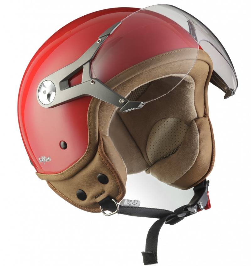 Soxon® SP-325 Mono „Red“ · Jet-Helm · Motorrad-Helm Roller-Helm Scooter-Helm Moped Mofa-Helm Chopper Retro Vespa Vintage Pilot Biker Helmet · ECE 22.05 Visier Schnellverschluss Tasche XL (61-62cm) von Soxon