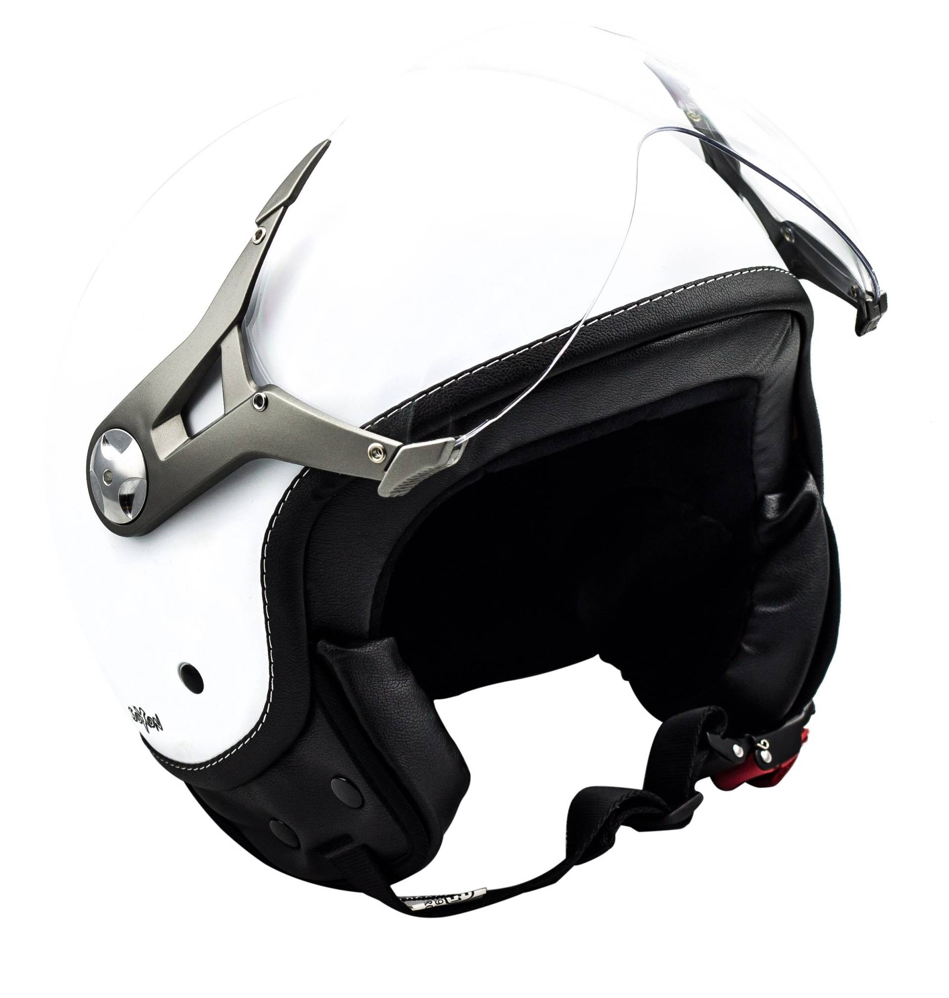 Soxon® SP-325 Mono „Snow“ · Jet-Helm · Motorrad-Helm Roller-Helm Scooter-Helm Moped Mofa-Helm Chopper Retro Vespa Vintage Pilot Biker Helmet · ECE 22.05 Visier Schnellverschluss Tasche M (57-58cm) von Soxon