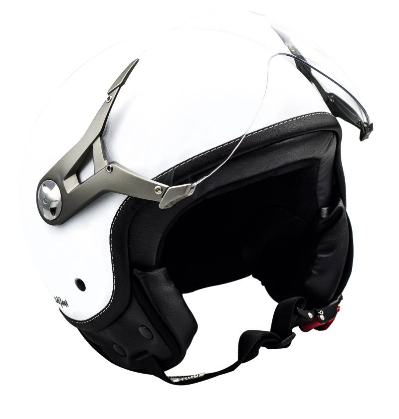 Soxon® SP-325 Mono „Snow“ · Jet-Helm · Motorrad-Helm Roller-Helm Scooter-Helm Moped Mofa-Helm Chopper Retro Vespa Vintage Pilot Biker Helmet · ECE 22.05 Visier Schnellverschluss Tasche M (57-58cm) von Soxon