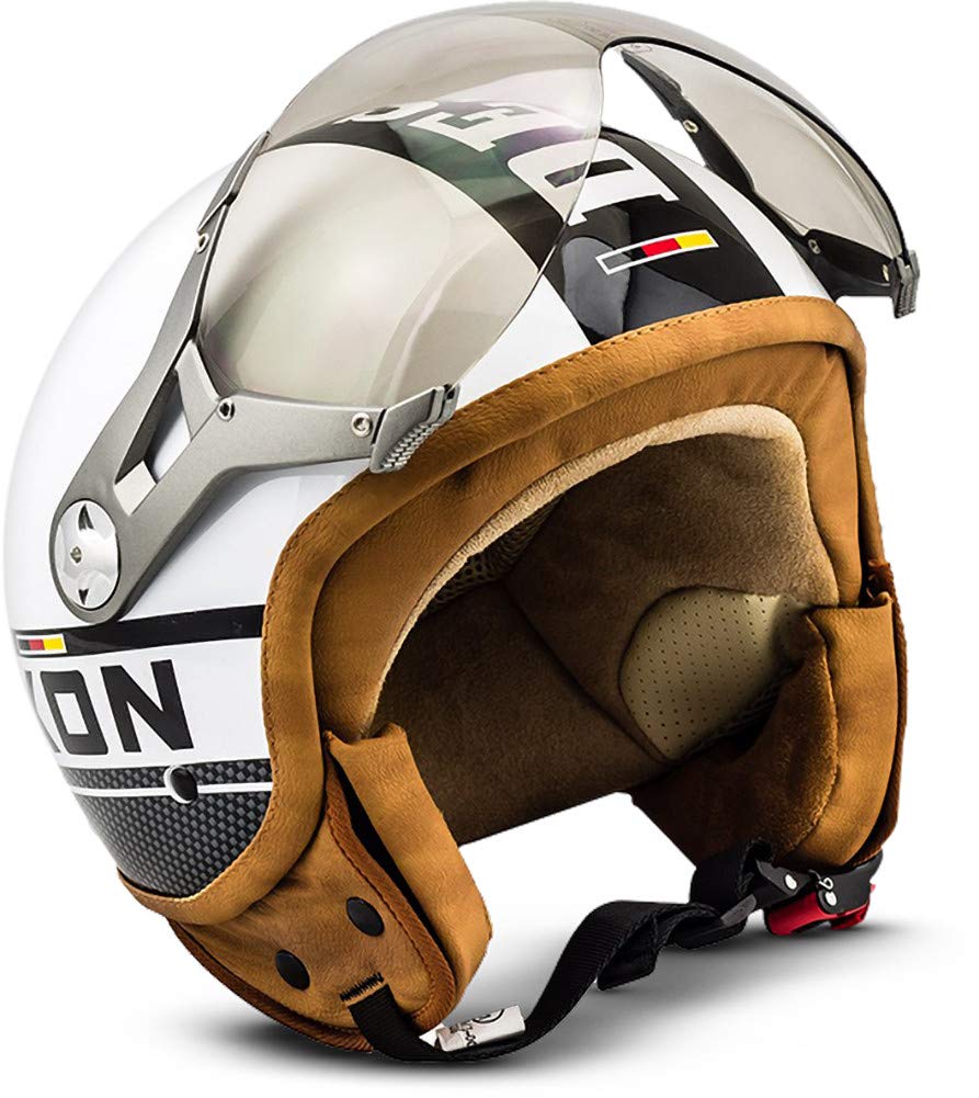 Soxon® SP-325 Plus „White“ · Jet-Helm · Motorrad-Helm Roller-Helm Scooter-Helm Moped Mofa-Helm Chopper Retro Vespa Vintage Pilot Biker Helmet · ECE 22.05 Visier Schnellverschluss Tasche L (59-60cm) von Soxon