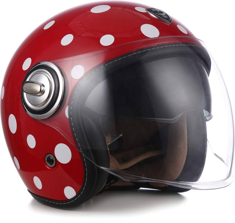 Soxon® SP-888 „Bubble“ · Jet-Helm · Motorrad-Helm Roller-Helm Scooter-Helm Moped Mofa-Helm Chopper Retro Vespa Vintage Pilot · ECE 22.05 Sonnenvisier Schnellverschluss SlimShell Tasche L (59-60cm) von Soxon