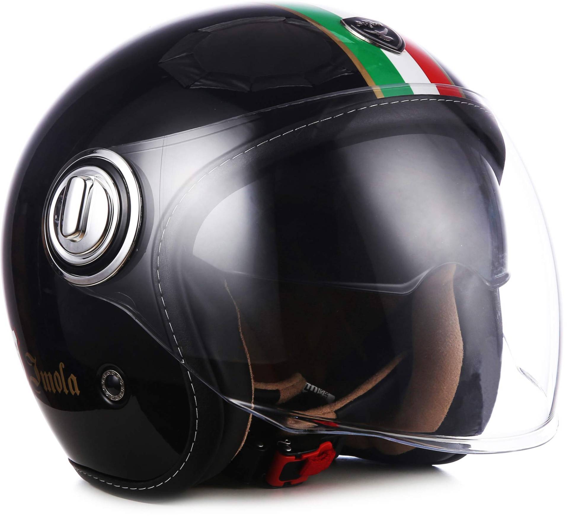 Soxon® SP-888 „Imola Black“ · Jet-Helm · Motorrad-Helm Roller-Helm Scooter-Helm Moped Mofa-Helm Chopper Retro Vespa Vintage · ECE 22.05 Sonnenvisier Schnellverschluss SlimShell Tasche M (57-58cm) von Soxon