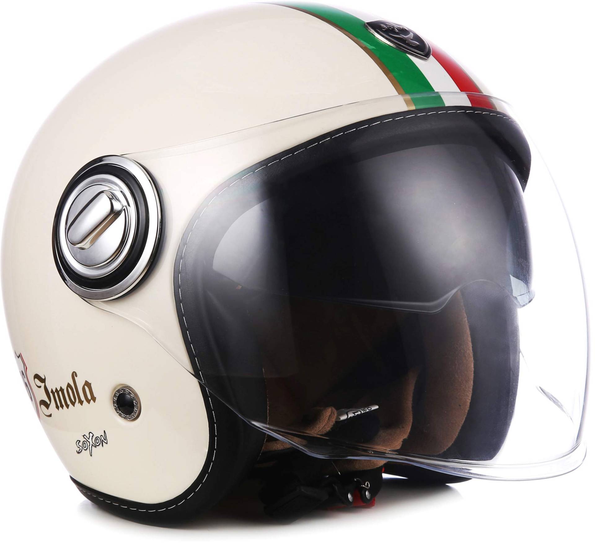 Soxon® SP-888 „Imola Creme“ · Jet-Helm · Motorrad-Helm Roller-Helm Scooter-Helm Moped Mofa-Helm Chopper Retro Vespa Vintage · ECE 22.05 Sonnenvisier Schnellverschluss SlimShell Tasche S (55-56cm) von Soxon