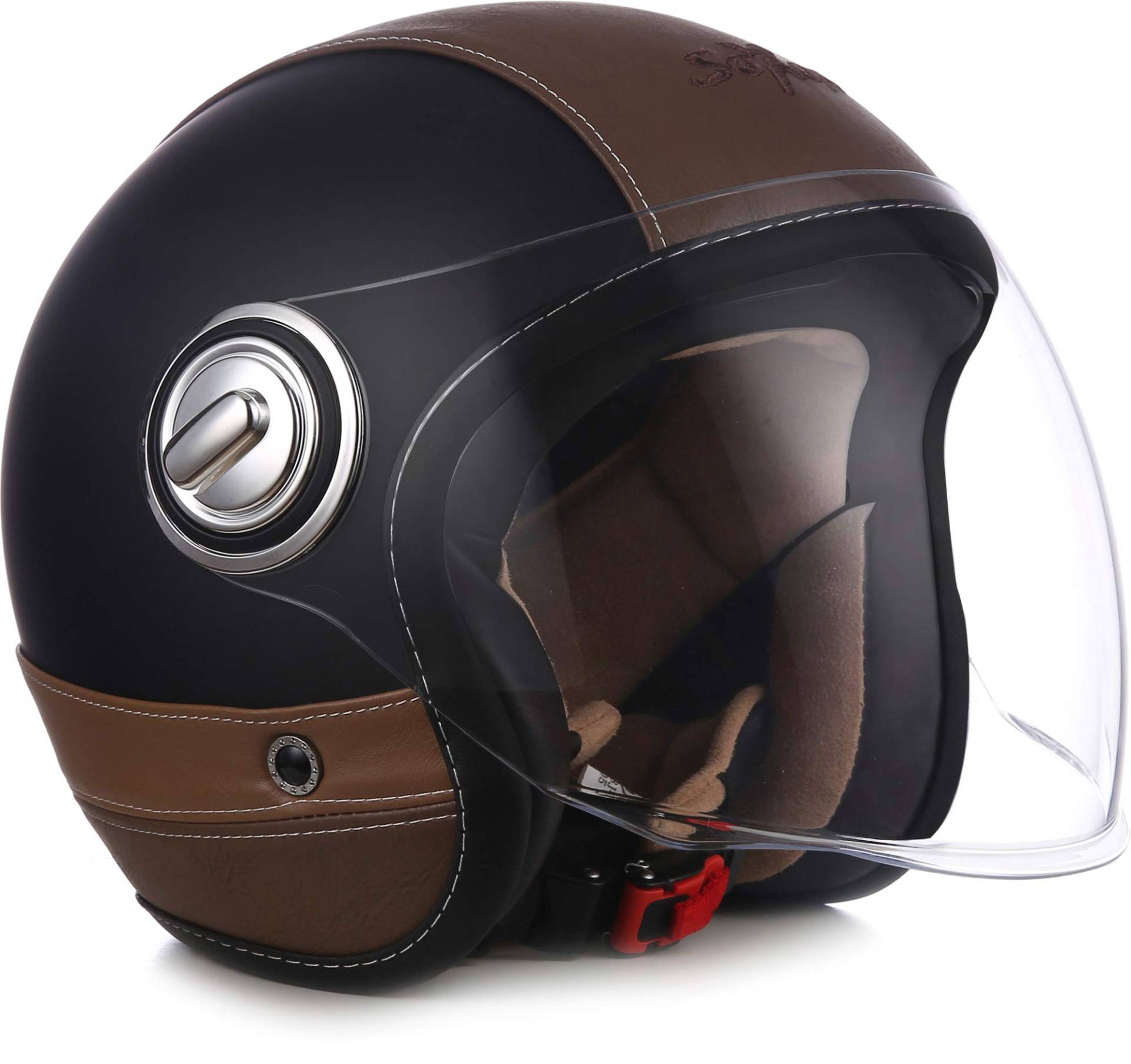 Soxon® SP-888 Pro „Urban Black“ · Jet-Helm · Motorrad-Helm Roller-Helm Scooter-Helm Moped Mofa-Helm Chopper · ECE 22.05 Sonnenvisier Leather-Design Schnellverschluss SlimShell Tasche XL (61-62cm) von Soxon