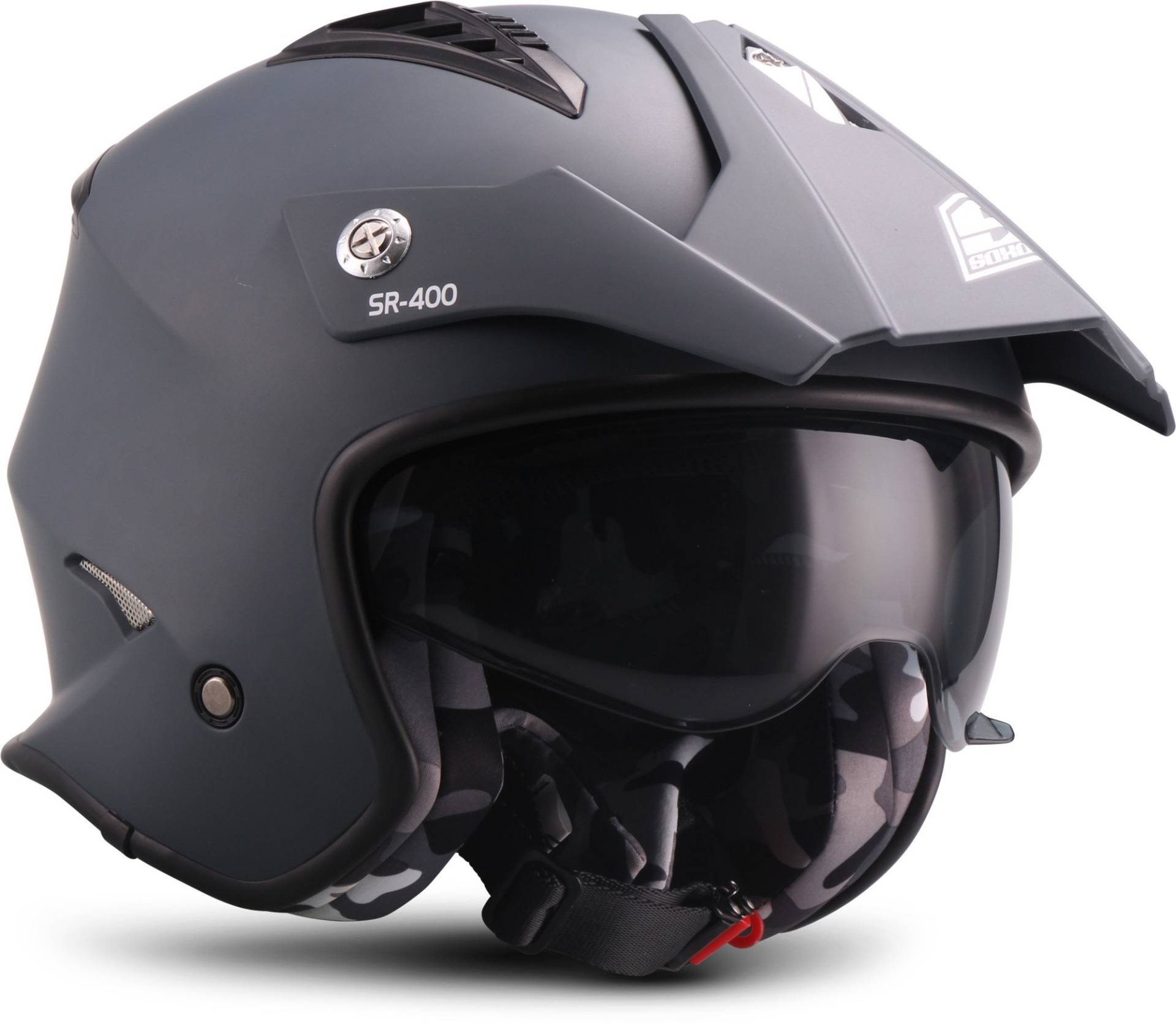 Soxon® SR-400 Mono „Navy“ · Jet-Helm · Motorrad-Helm Roller-Helm Scooter-Helm Moped Mofa-Helm Chopper Retro Vespa Vintage Pilot · ECE 22.05 Sonnenvisier Schnellverschluss Tasche S (55-56cm) von Soxon