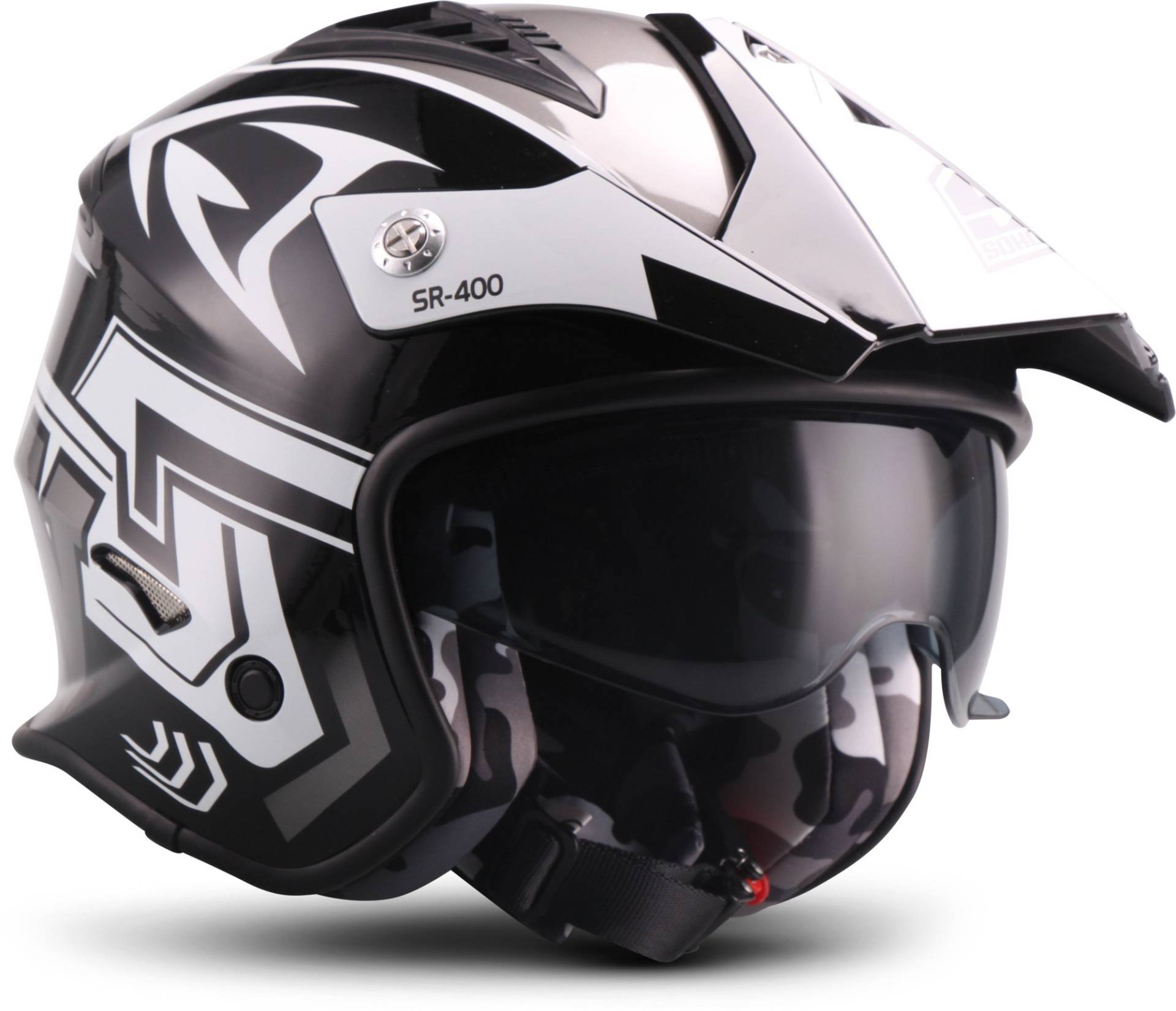 Soxon® SR-400 Storm „Titan“ · Jet-Helm · Motorrad-Helm Roller-Helm Scooter-Helm Moped Mofa-Helm Chopper Retro Vespa Vintage · ECE 22.05 Sonnenvisier Schnellverschluss Tasche L (59-60cm) von Soxon