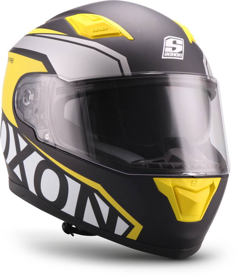 Soxon® ST-1000 Race „Yellow“ · Integral-Helm · Full-Face Motorrad-Helm Roller-Helm Scooter-Helm Cruiser Sturz-Helm Sport Urban · ECE 22.05 Sonnenvisier Schnellverschluss Tasche M (57-58cm) von Soxon