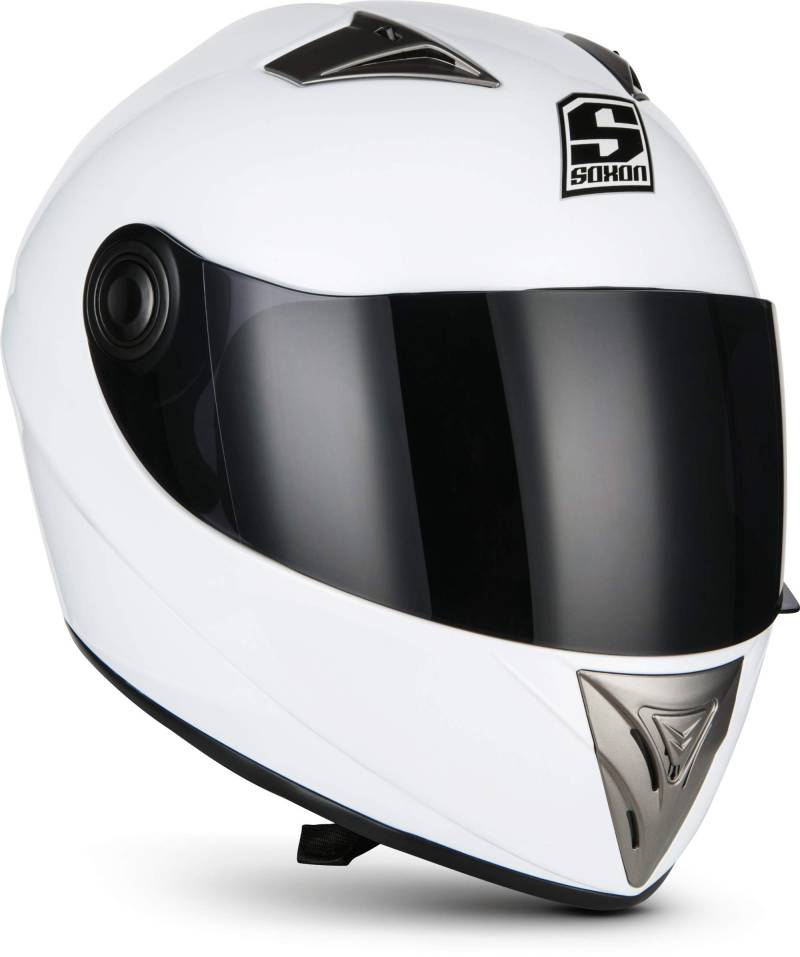 Soxon® ST-550 „Snow“ · Integral-Helm · Full-Face Motorrad-Helm Roller-Helm Scooter-Helm Cruiser Sturz-Helm Streetfighter-Helm Sport Urban MTB · ECE 22.05 Visier Schnellverschluss Tasche XL (61-62cm) von Soxon