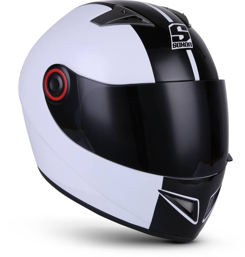 Soxon® ST-666 „Deluxe White Black“ · Integral-Helm · Full-Face Motorrad-Helm Roller-Helm Scooter-Helm Cruiser Sturz-Helm Streetfighter-Helm MTB · ECE 22.05 Visier Schnellverschluss Tasche L (59-60cm) von Soxon