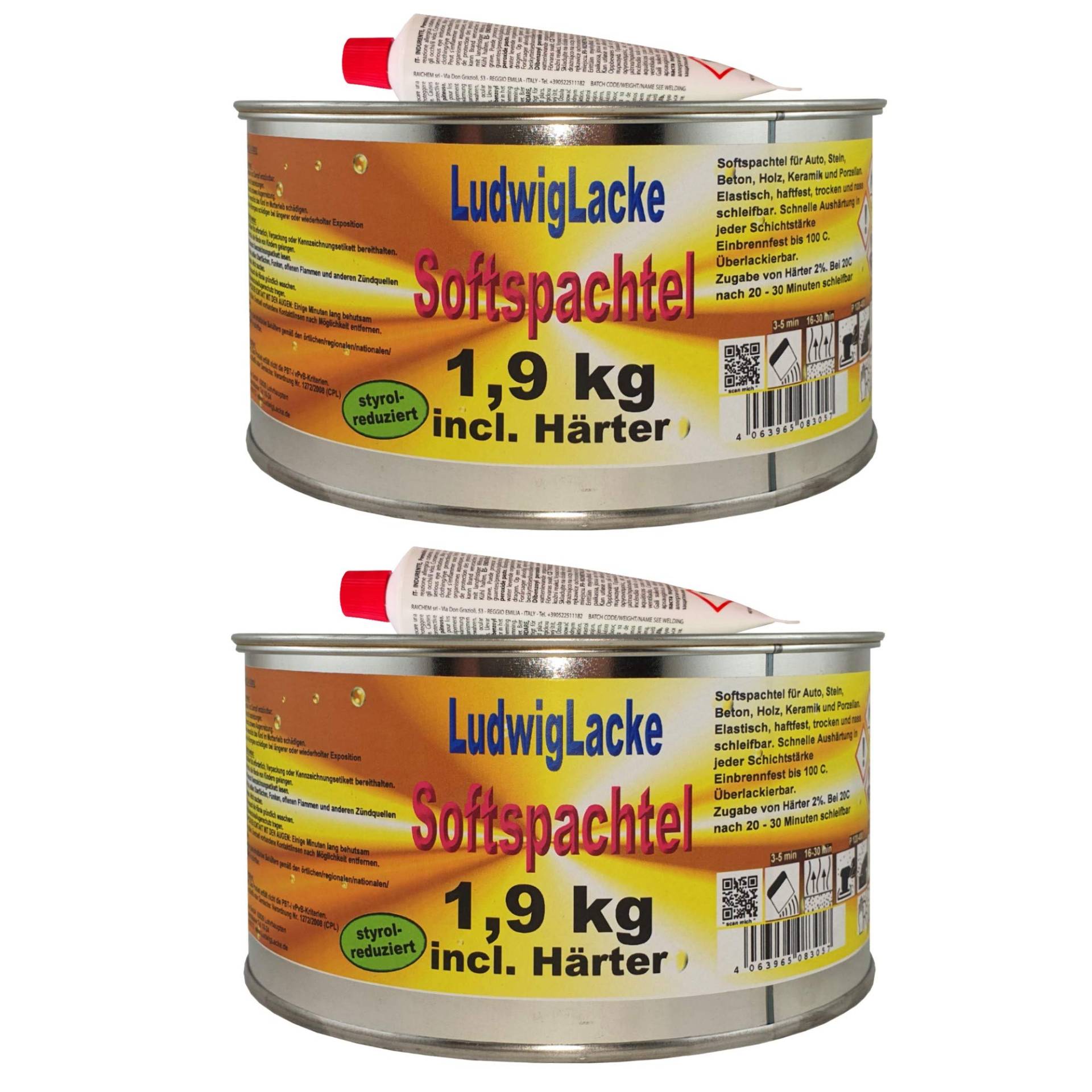 Spachtelmasse Soft 2 x 1,9 kg PE-Soft Spachtel zur Autoreparatur, Grau von Spachtelmasse Soft