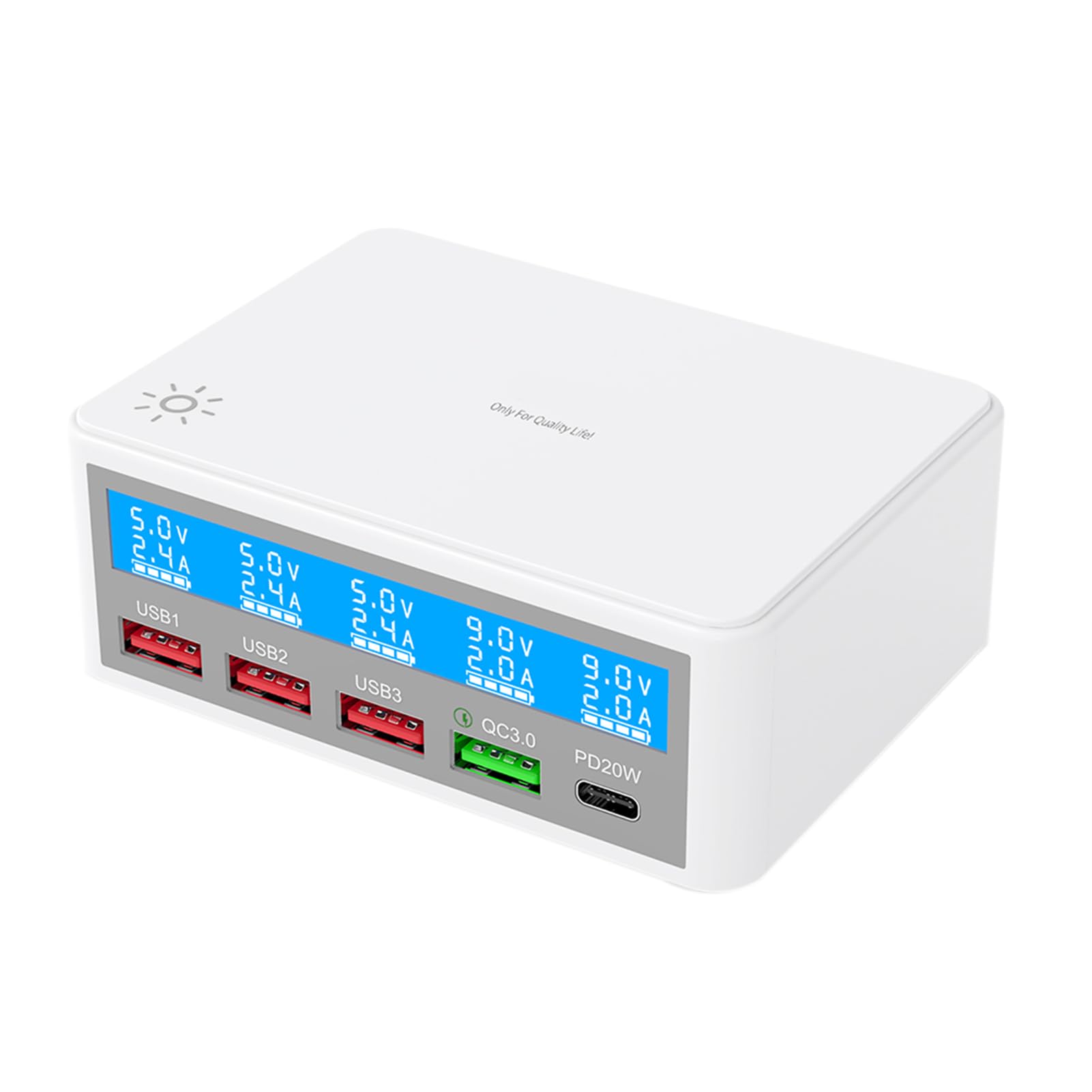 65W 5 in 1 USB -Ladestation mit Hochauflösender LCD -Anzeige Mehrfacher Port USB -Hub -Ladegerät für Smartphones Tablet Earphone (EU-Stecker) von Spacnana