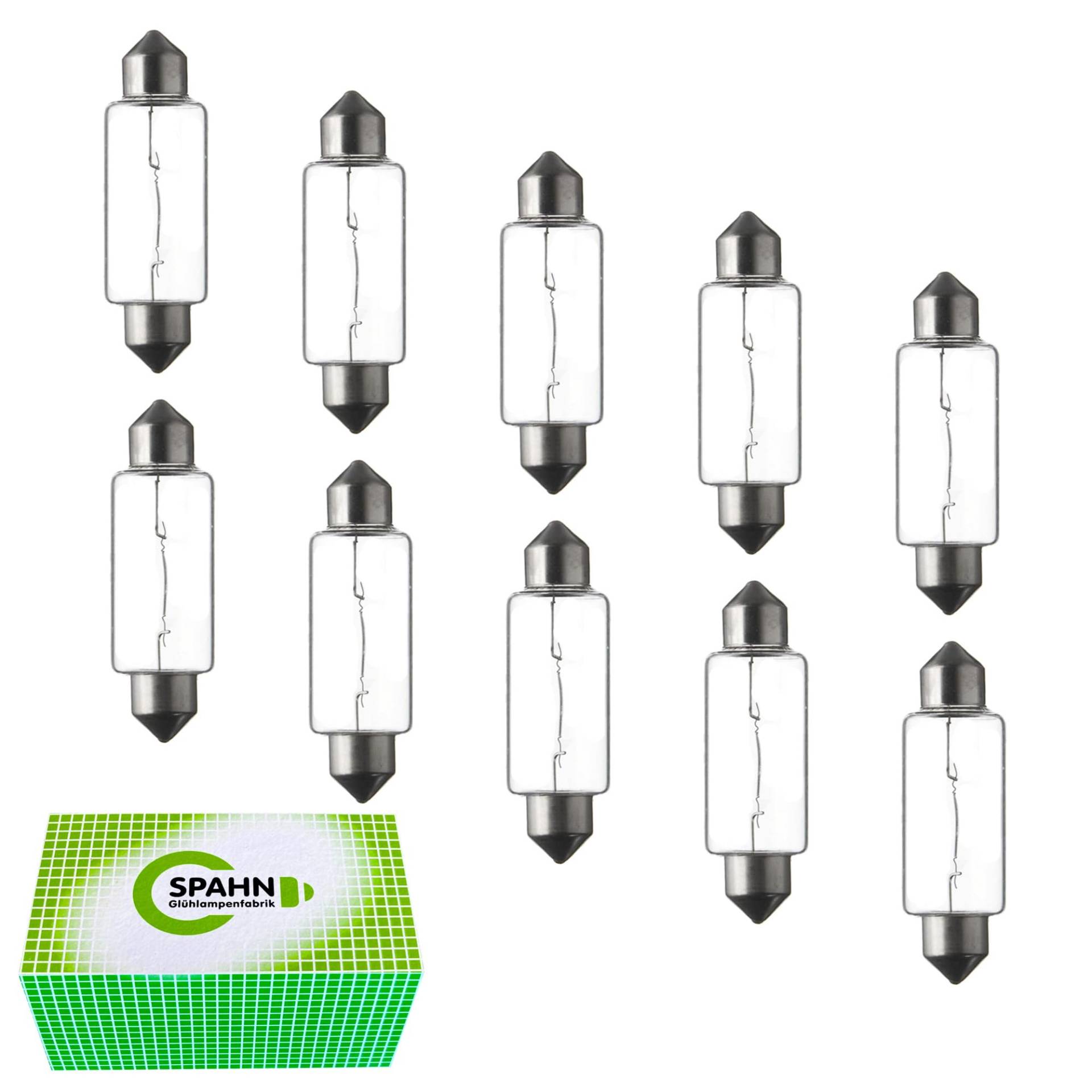 Spahn 10 Stück Soffitte 12V 18W S8,5 15x41mm Glühbirne Lampe Birne 12Volt 18Watt in Silber | Kompatibel für Innenraumbeleuchtung, Handschuhfach, Kofferraum, Kennzeichenbeleuchtung von Spahn