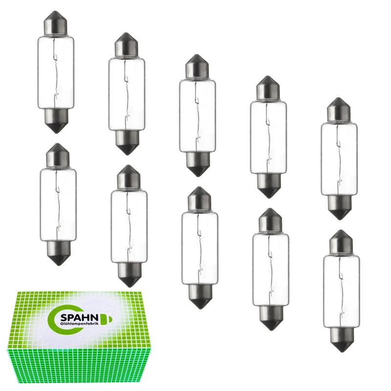 Spahn 10 Stück Soffitte 12V 18W S8,5 15x41mm Glühbirne Lampe Birne 12Volt 18Watt in Silber | Kompatibel für Innenraumbeleuchtung, Handschuhfach, Kofferraum, Kennzeichenbeleuchtung von Spahn