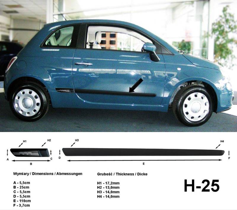 Spangenberg Seitenschutzleisten schwarz mit Logo Silber passend für FIAT 500 ab 10.2007- H25 (3700125) von LZBBD