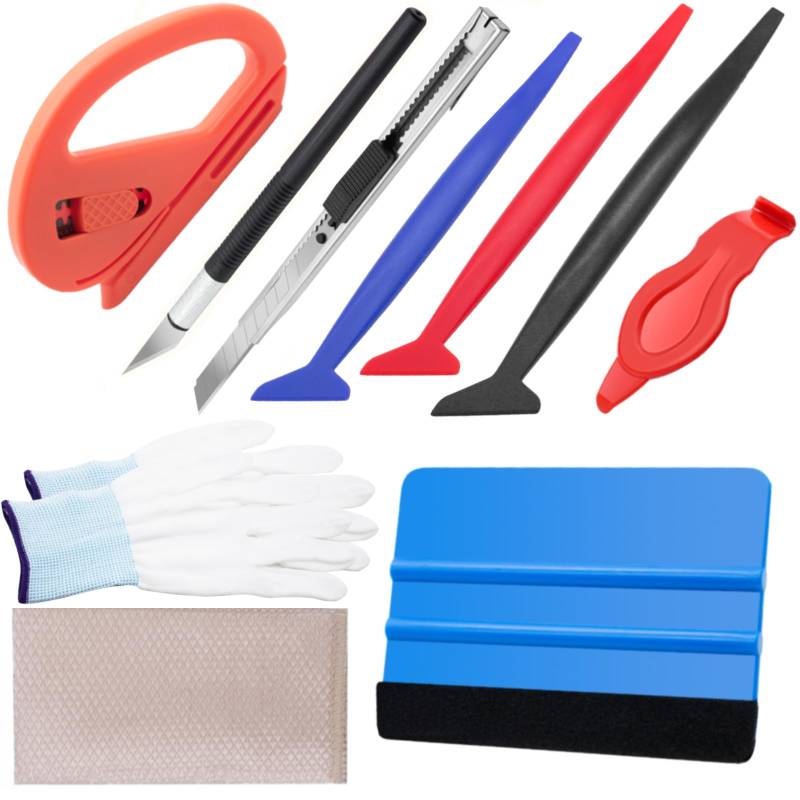 Spanno Vinyl-Wickelwerkzeuge, Fenstertönungs-Kits, Vinyl-Wickelwerkzeug-Set enthält Vinyl-Filz-Rakel, 3 Mikro-Rakel, Eckabzieher, Universalmesser, Vinylschneider, Tuch und Arbeitshandschuhe von Spanno Tools