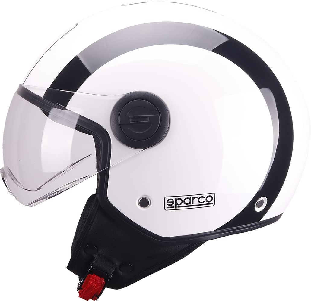 Sparco Riders SP601 Demi-Jet Motorradhelm, Scooter Helm ECE 22.06 Homologiert, Demi-Jet Helm mit Anti-Kratz-Visier und Micrometric Auslösung, WEISS/SCHWARZ, M von Sparco