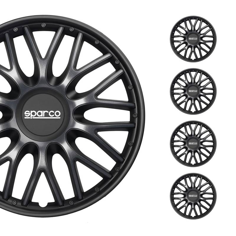 Radkappen Radzierblenden Sparco Roma 16" Zoll Auto Abdeckung Set Grau Schwarz 4X von Sparco