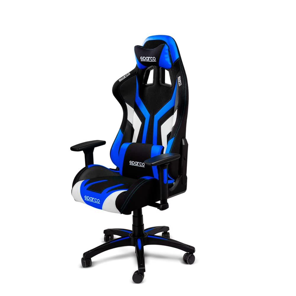 SPARCO Bürostuhl/Gaming-Stuhl Torino Schwarz/Blau (Verstellbar) von Sparco