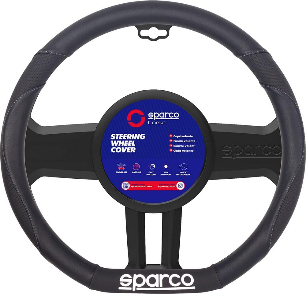 Sparco Lenkradbezug SPC - D-Type 37,5cm - passend für Citroën/Peugeot/Renault/Toyota/Volkswagen, Schwarz von Sparco