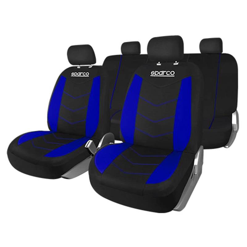 SPARCO SPS431BL 9-teiliges Sitzbezug-Set, Schwarz/Blau von Sparco