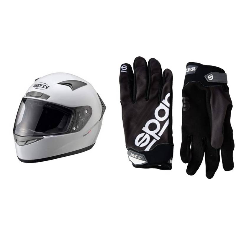 Sparco 0033192M Club Helm X-Tg 1 M & 002093NR2M Handschuhe Meca 3 Tg. M, Schwarz, M von Sparco