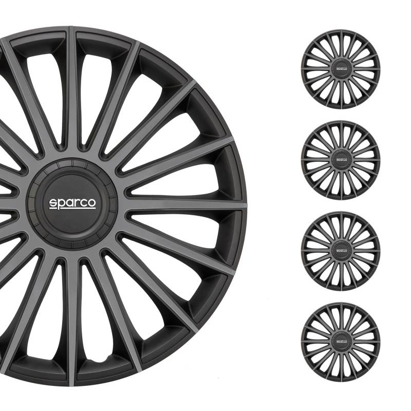 Sparco Corsa Satz von 4 Radkappen 14 "Zoll Treviso Auto Radkappen SPC1493BKGR schwarz grau von Sparco