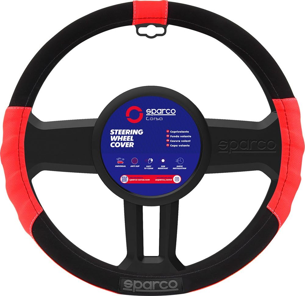 SPARCO SPC1108RS Universal Steering Wheel Cover L-Sport Color RED for car von Sparco