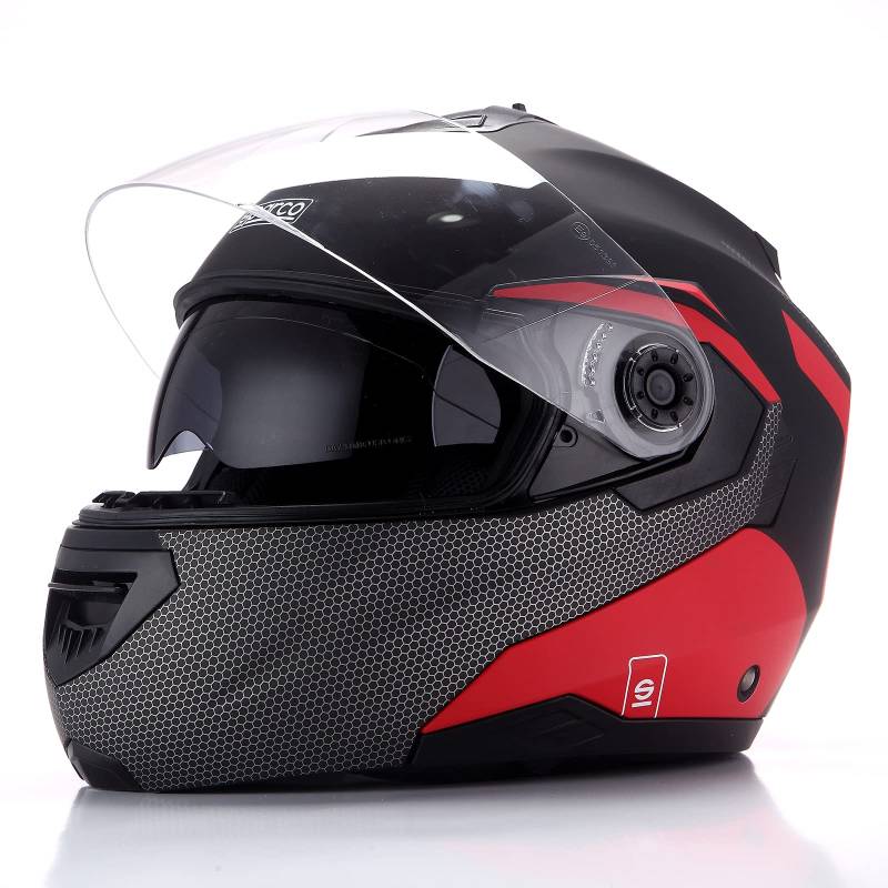 Sparco Riders 52019 Motorradhelm, modular, Schwarz/Rot matt, Größe L von Sparco