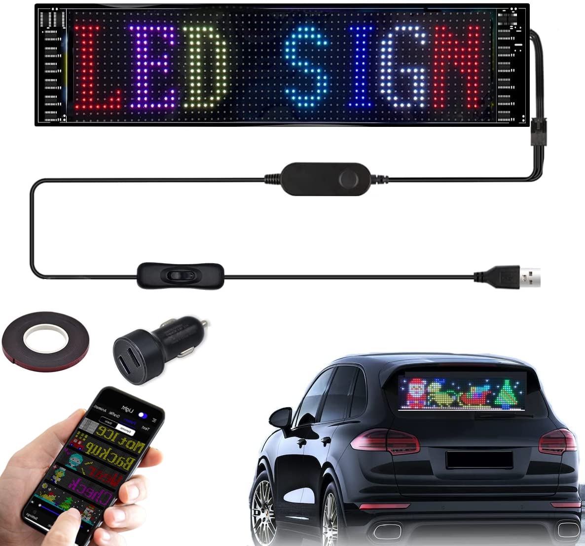 Sparkleiot LED Matrix RGB Panel Pixel 14,6x3,6 Zoll Auto Schild Display Smart APP Steuerung Flexible Scrollen Werbung Nachricht Adressierbarer weicher Bildschirm für Shop Bar Hotel Straße Rage von Sparkleiot