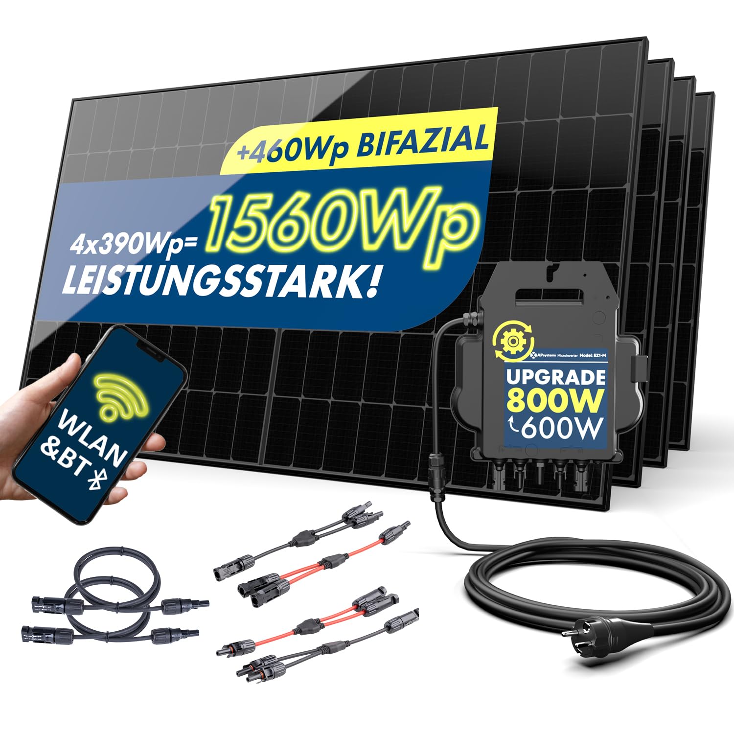 SPAUN Balkonkraftwerk 1560Wp | 800W Komplettset mit bis zu 2028Wp bifazialer PV-Leistung und 10m Anschlusskabel zum Einstecken in die Steckdose - Wifi Fernüberwachung, Mini-PV-Anlage von Spaun