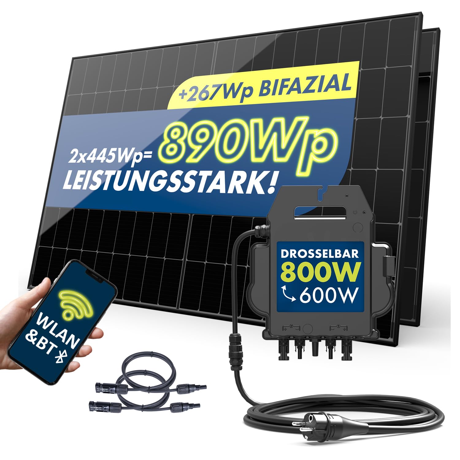 SPAUN Balkonkraftwerk 890W p | 800W Komplettset mit drosselbaren APSystems Wechselrichter mit VDE Relais und 15m Anschlusskabel zum Einstecken in die Steckdose - Wifi Fernüberwachung, Mini-Solaranlage von Spaun