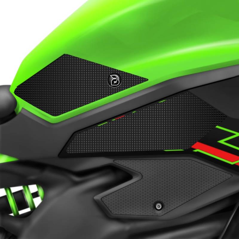 BLOQ motorrad Traktion Tank Griff Pads kompatibel mit KAWASAKI ZX-4RR (2023-) Tacky Grip - Schwarz von Speedo Angels