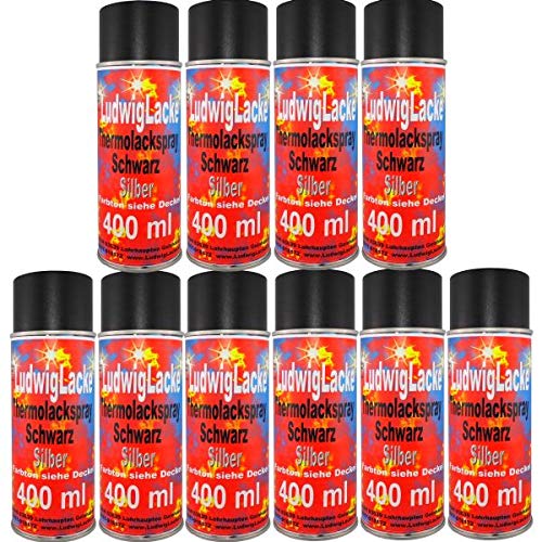 10 x Thermolack Spray 400ml Schwarz Auspuff Motor Autolack von Speziallack Spray