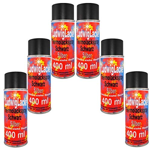 6 x Thermolack Spray 400ml Schwarz Auspuff Motor Autolack von Speziallack Spray