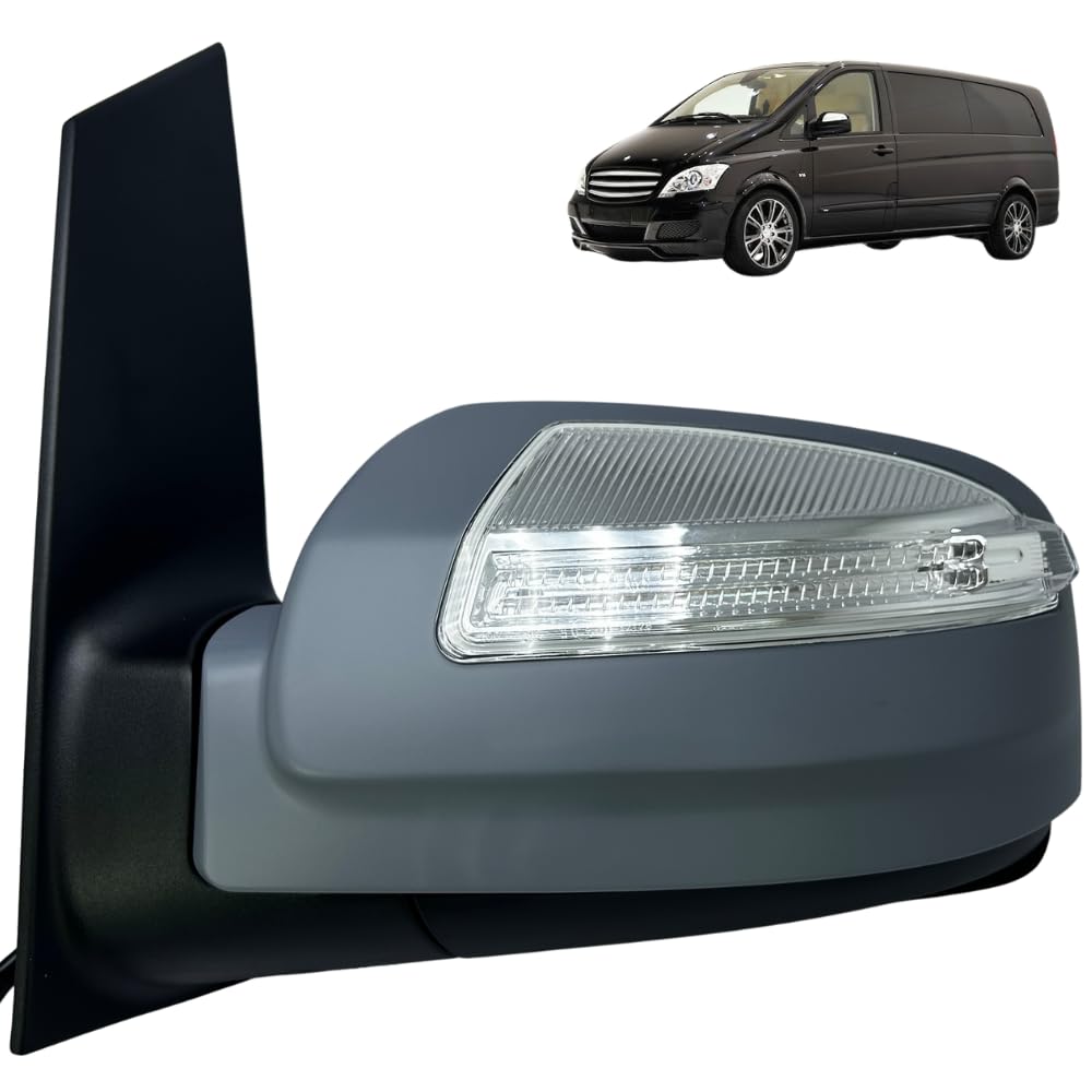 Spieg Links Außenspiegel Ersatz für Mercedes Viano W639 2011-2014 Elektrisch Verstellbar, Beheizt, Elektrisch Einklappbar, Blinklicht, Grundiert, 8 Kabel (Fahrerseite) von Spieg rear view mirrors