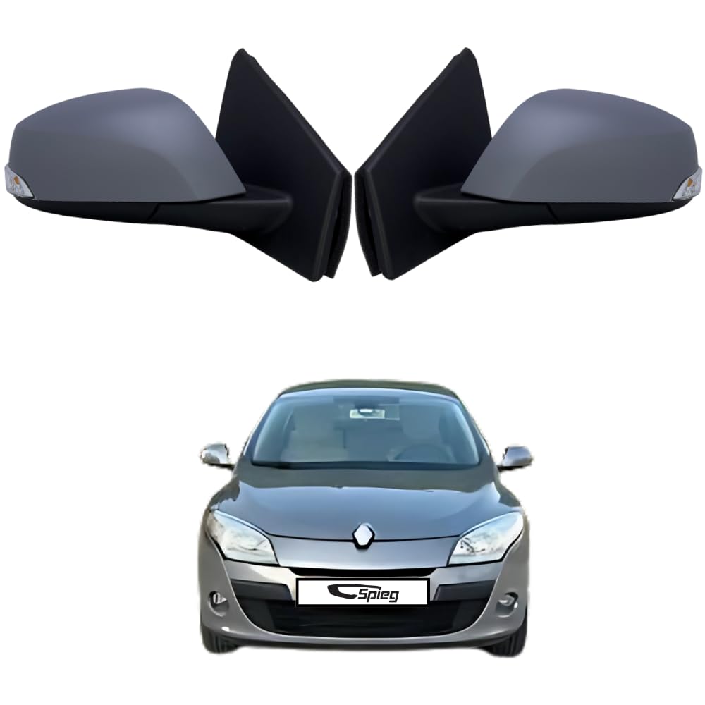 Spieg Paar Außenspiegel Ersatz für Renault Fluence, Megane 3 2009-2015 Elektrisch Verstellbar, Beheizbar, Elektrisch Anklappbar, Blinklicht, Grundiert (Fahrerseite&Beifahrerseite) von Spieg rear view mirrors