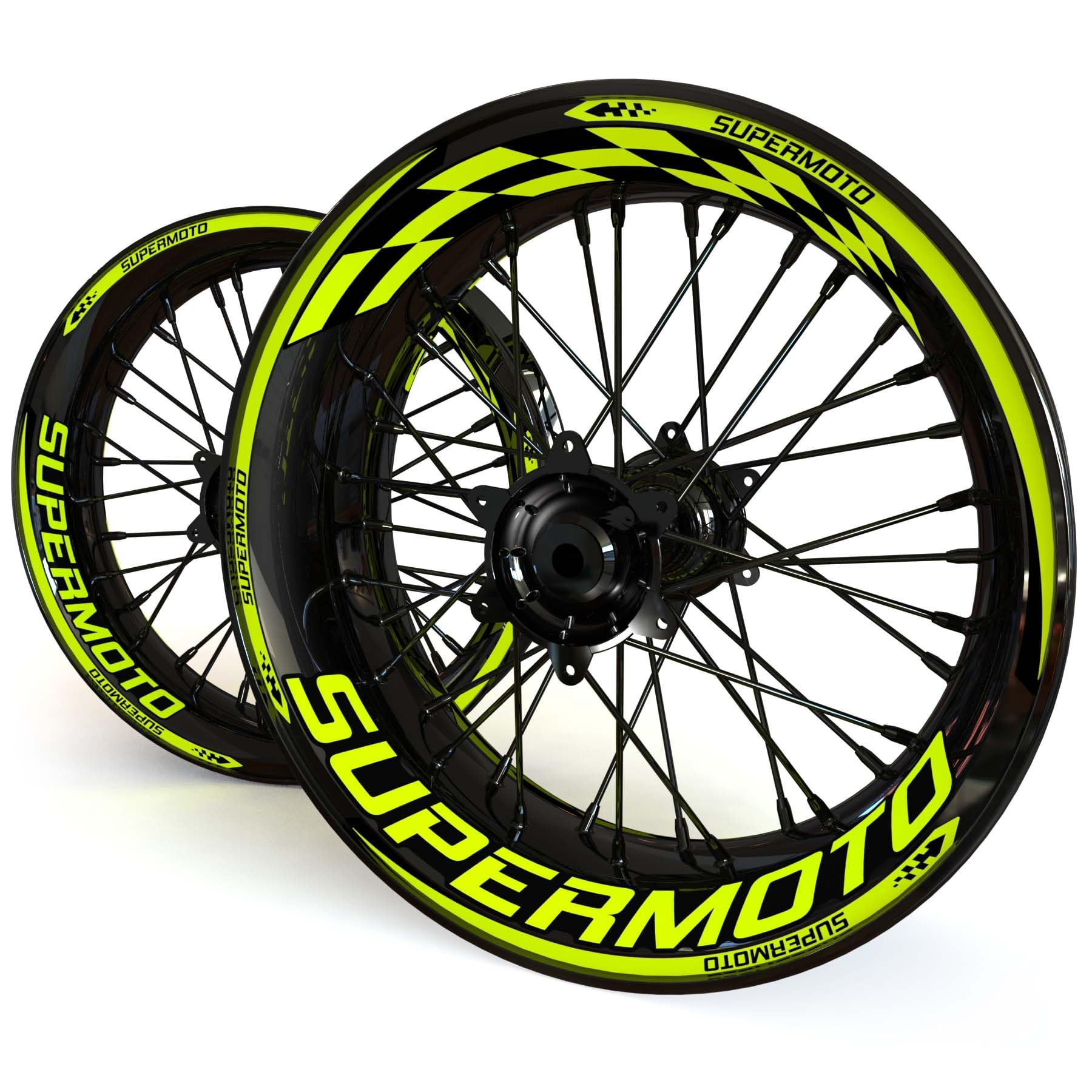 Felgenaufkleber - Für Supermoto - Checker Design (Fluo Gelb, Glanz) von SpinningStickers