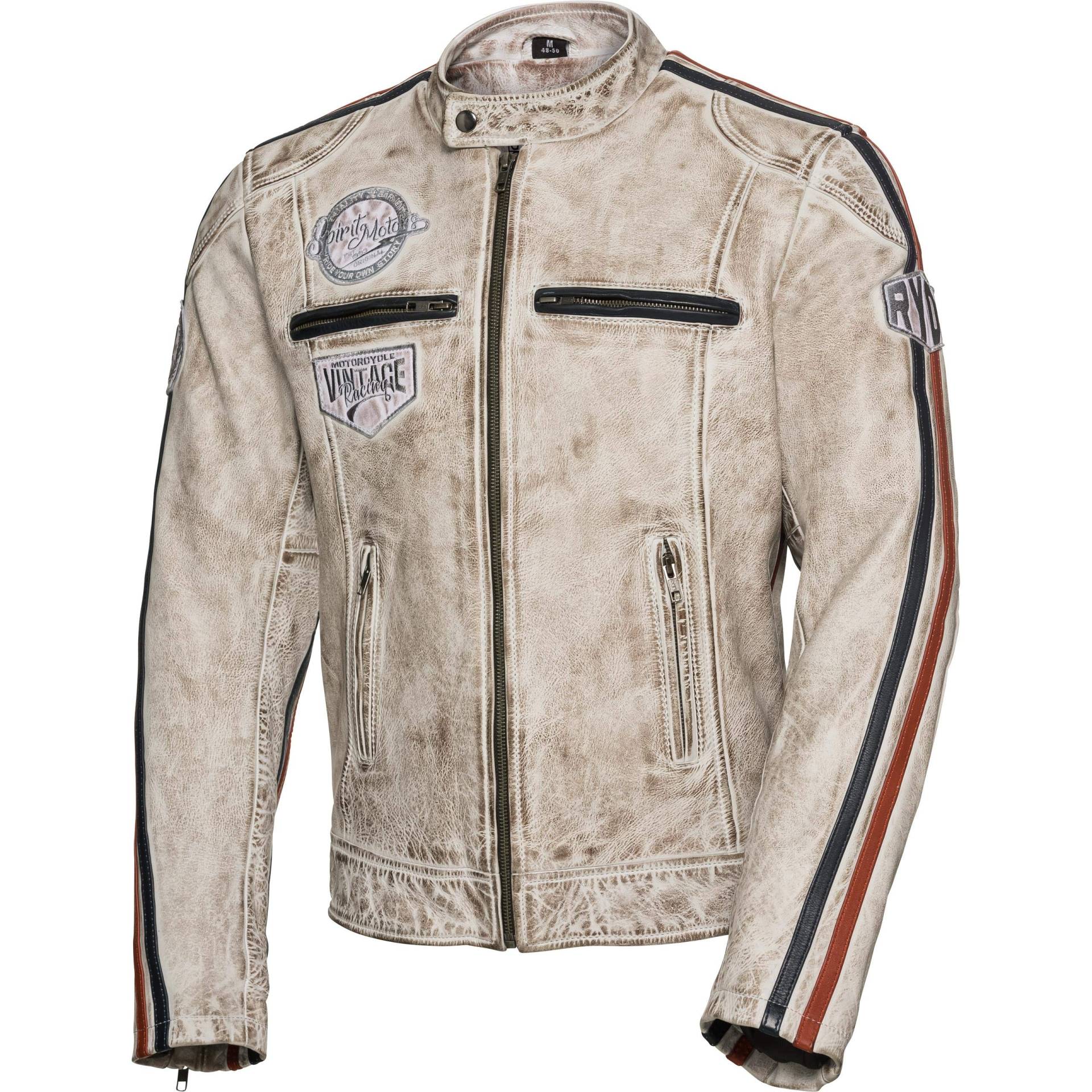 Spirit Motors Motorradjacke mit Protektoren Motorrad Jacke Retro-Style Lederjacke 3.0 weiß M, Herren, Chopper/Cruiser, Ganzjährig von Spirit Motors