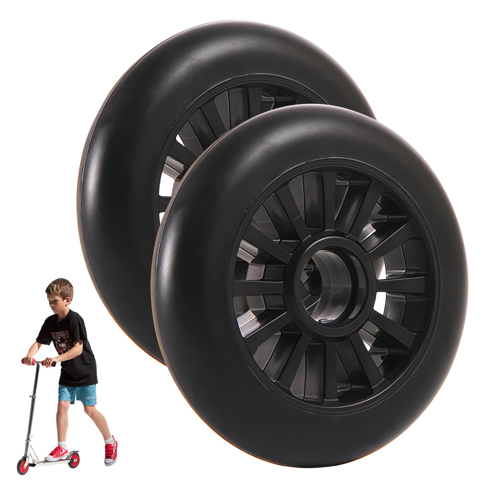 Sporgo 2 Stück Scooter Rollen: 100mm Scooter Ersatzräder, Scooter Räder mit ABEC-9 Lager, Roller Räder, Scooter Reifen für meisten Scooter und Kickscooter (100 x 24mm) von Sporgo