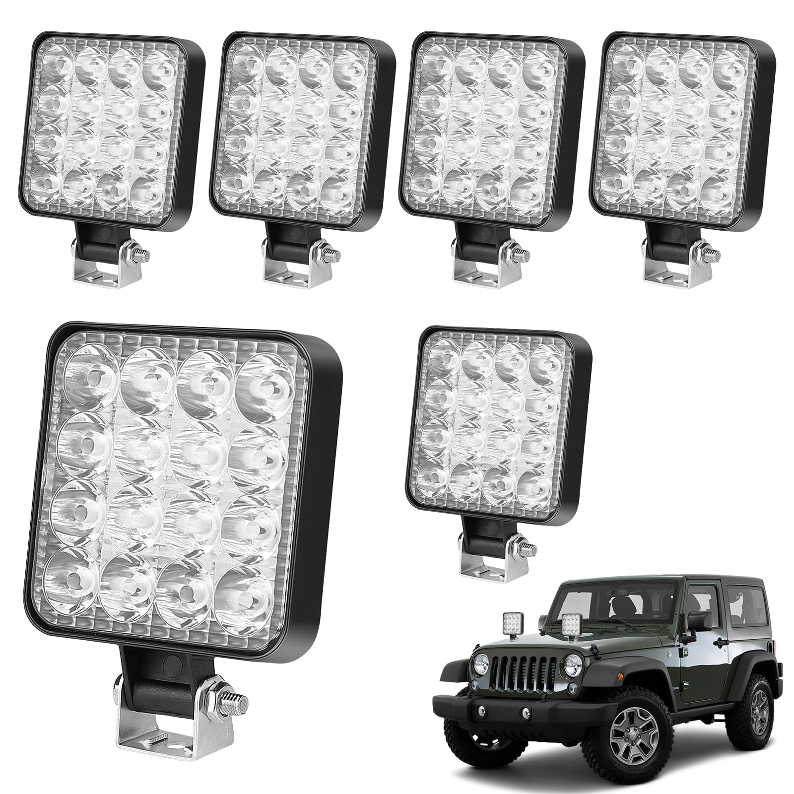 Sporgo LED Arbeitsscheinwerfer: 6 Stück 48W LED Offroad Reflektor Zusatzscheinwerfer, 12V 24V Rückfahrscheinwerfer IP67 Wasserdicht Scheinwerfer für Traktor,Bagger, SUV, UTV, ATV von Sporgo