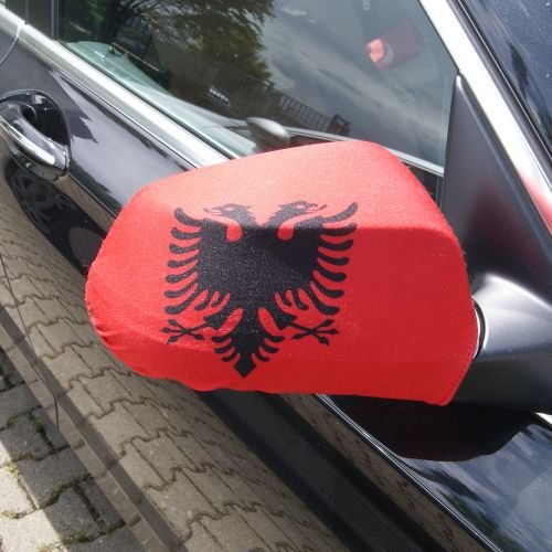 sportfanshop24 Spiegelflagge/Spiegelfahne ALBANIEN 1 Paar, Auto/PKW Rückspiegel/Autospiegel Fahne/Flagge/Überzug/Socke Spiegelsocken von Sportfanshop24